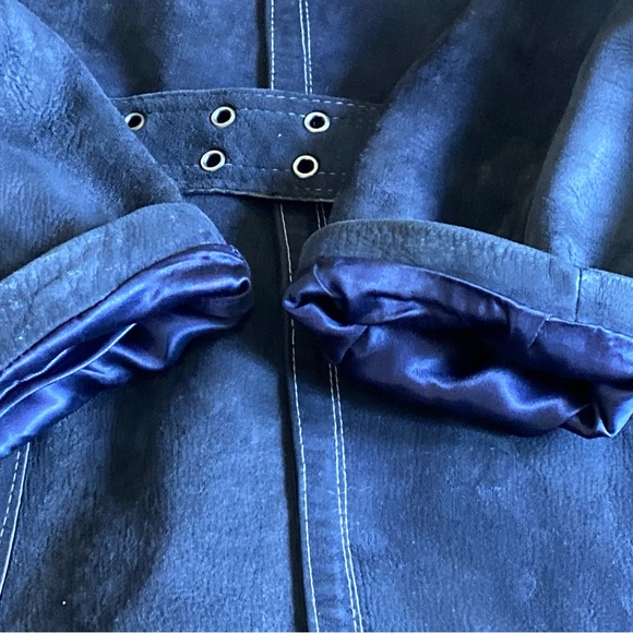 Vintage 1960s Mod Aleksander Norway Blue Lamb Leather Belted Jacket Women's S - Picture 11 of 16